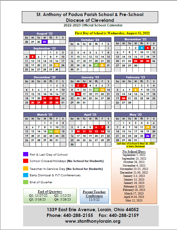 Calendar St. Anthony of Padua Catholic School & Preschool